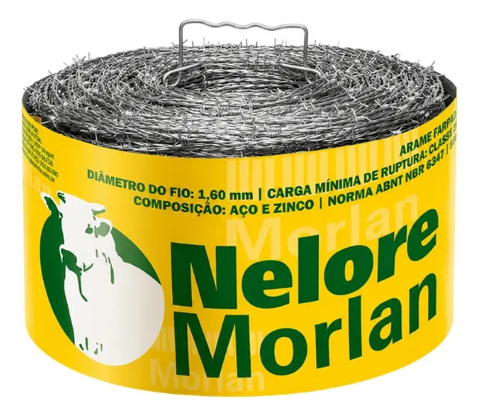Arame Farpado Morlan Nelore - Rolo 500 Metros - 2 Fios - Fio 1,60mm Galvanizado
